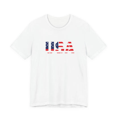 USA Flag Text Tee — Patriotic Fourth of July T-Shirt