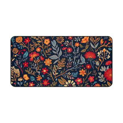 Autumn floral pattern desk mat with fall flowers design, Printify mouse pad for office or home workspace.