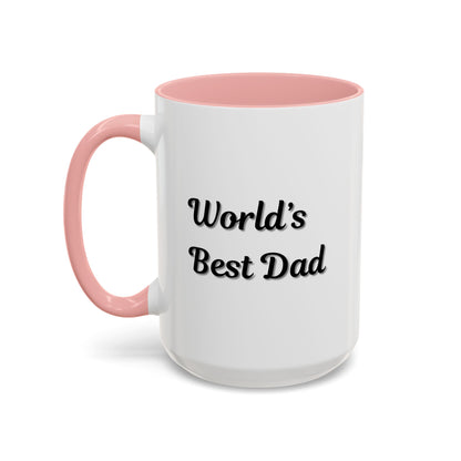 Black trim ceramic coffee mug with "World's Best Dad" slogan, available in 11oz or 15oz sizes, by Printify.
