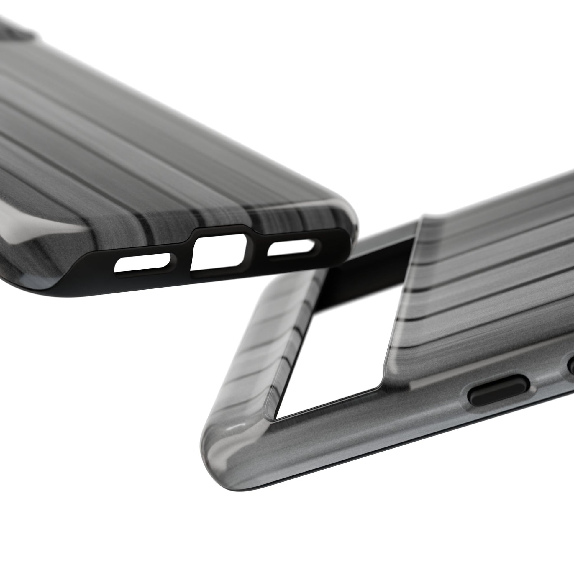 Ribbed metal texture phone case for iPhone, tough protective cover by Printify, with a sleek, durable design.