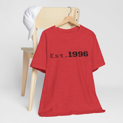 Vintage Est. 1996 T-shirt by Printify featuring a classic design, perfect for birthday celebrations or vintage style enthusiasts.
