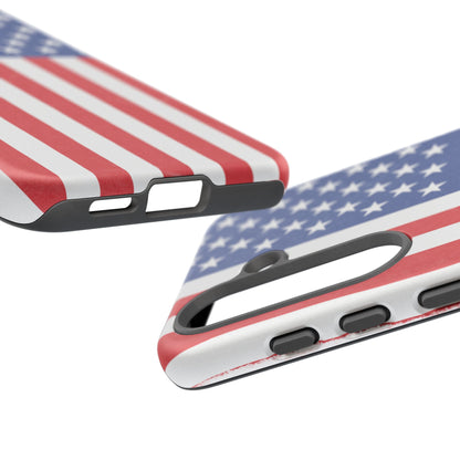 Durable American flag phone case for iPhone with patriotic design, made by Printify, offering protection and style.