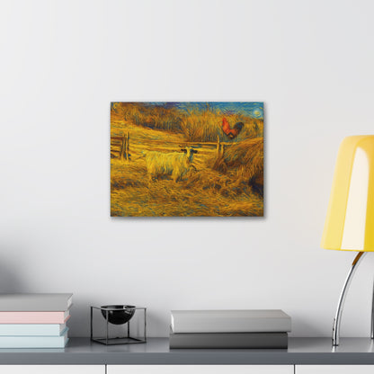 Rustic Farmhouse Canvas Print with Goat and Rooster, Country Decor, Animal Art, Gift for Farmers, Farmhouse Wall Art, Rustic Home Decor