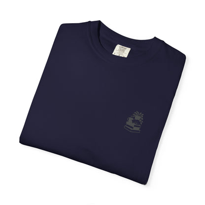 Cozy Cat on Books T-Shirt | Reading Tea Stack Illustration