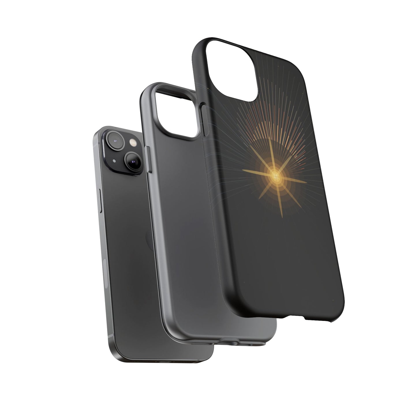 Tough Cases - Radiant Star Phone Case, Protective Black Shockproof Cover with Golden Light Design