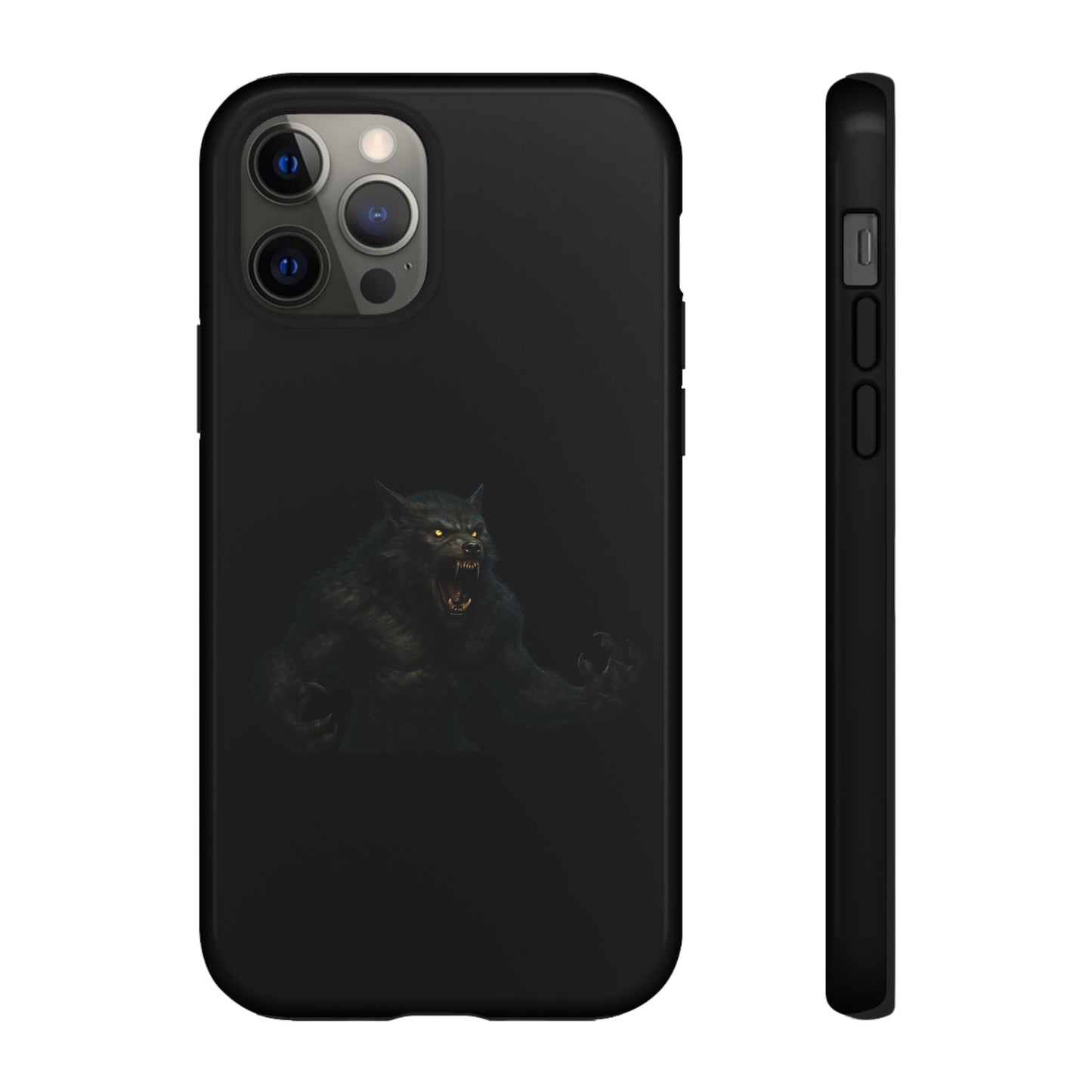 Werewolf phone case with dark monster graphic, tough protective design, fits smartphone, by Printify.