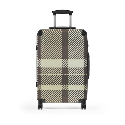 Plaid Carry-On Suitcase — Neutral Beige & Black Travel Luggage