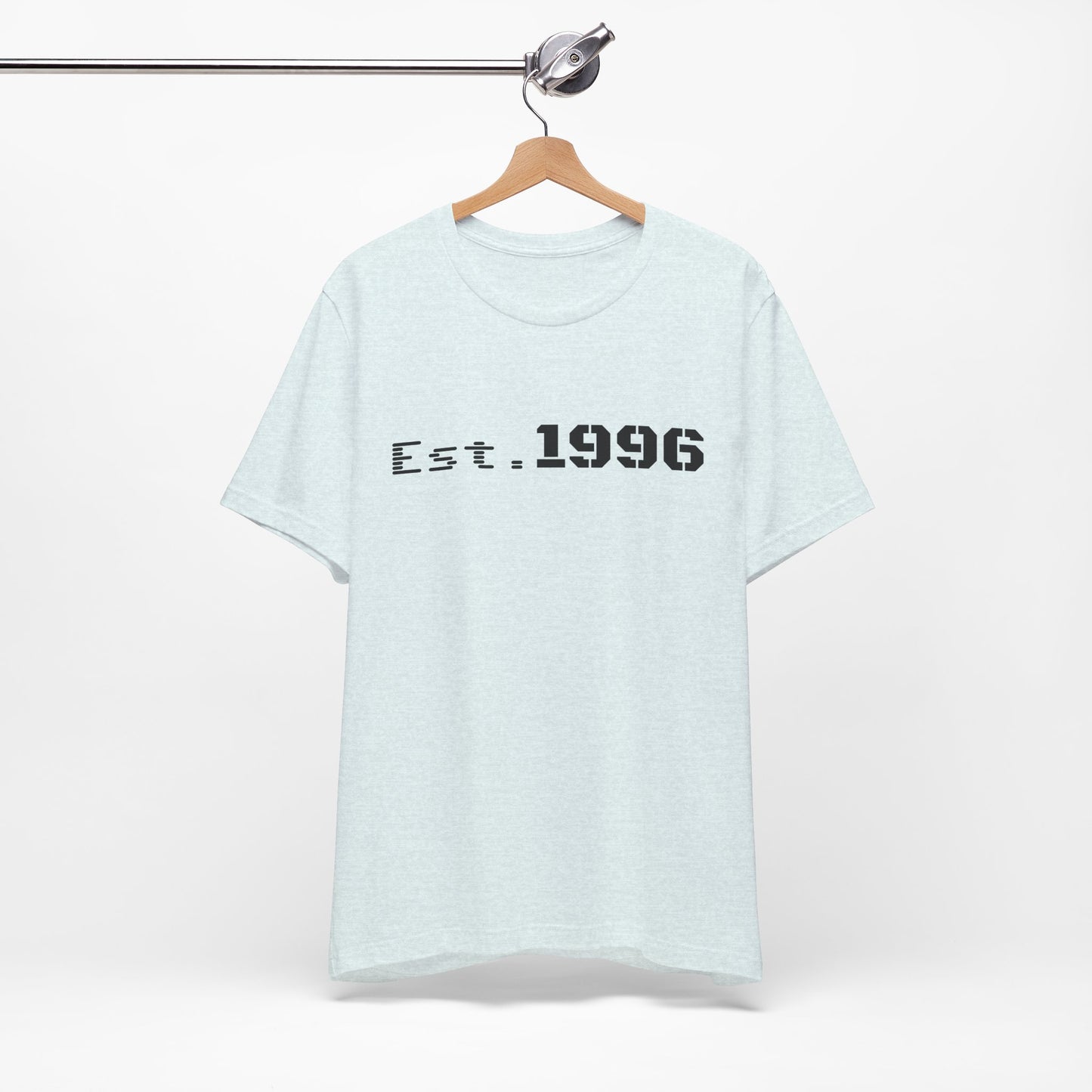 Vintage Est. 1996 T-shirt by Printify featuring a classic design, perfect as a birth year birthday gift, shown in a close-up view.
