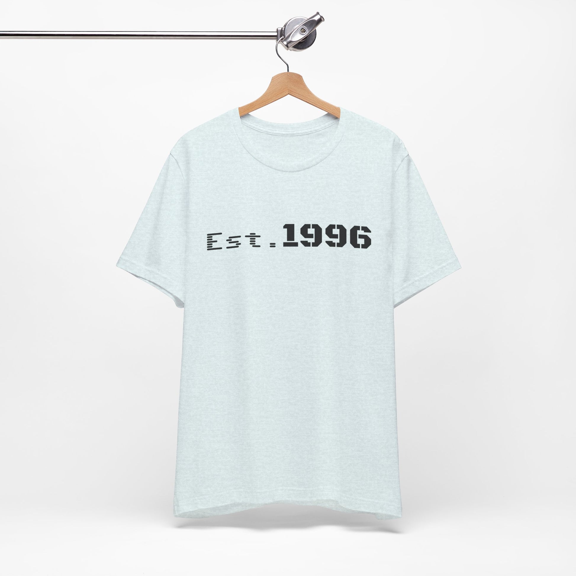 Vintage Est. 1996 T-shirt by Printify featuring a classic design, perfect as a birth year birthday gift, shown in a close-up view.