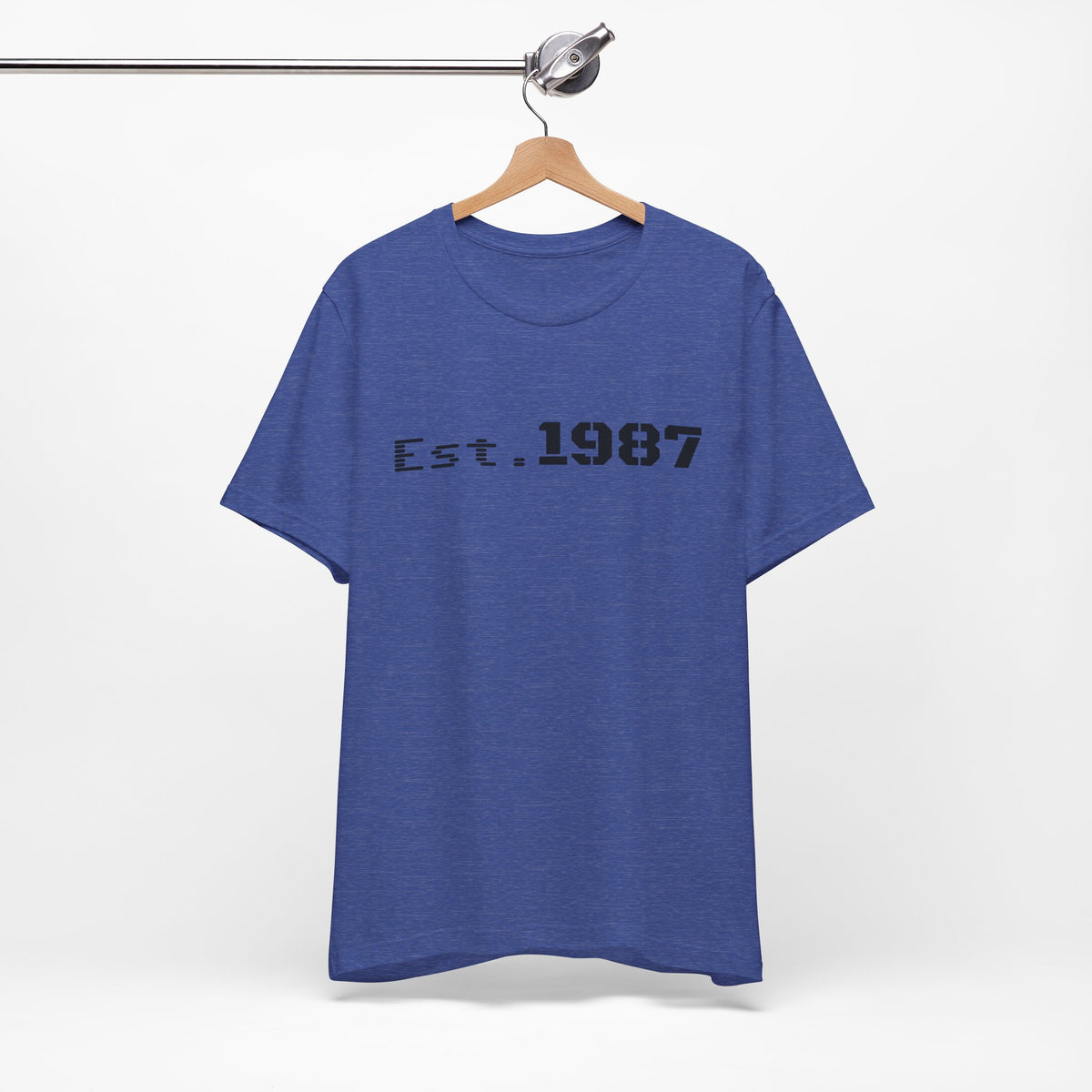 Vintage Printify Est. 1987 T-Shirt featuring a retro design celebrating the year 1987, made from comfortable cotton fabric.