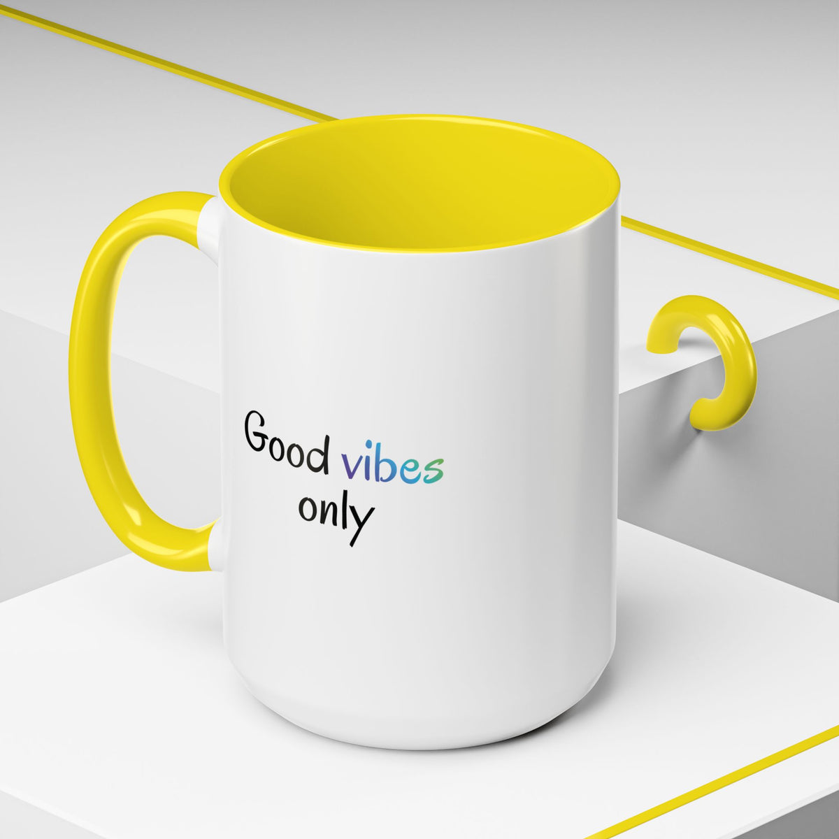 Printify Good Vibes Only accent coffee mug with positive morning message, featuring a stylish ceramic tea cup design.