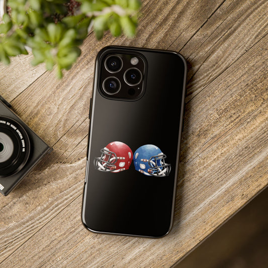 Red and blue football helmet design phone case for iPhone, protective tough case from Printify for sports fans.