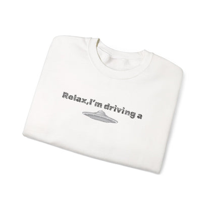 Relaxing UFO Driving Sweatshirt, Funny Gift for UFO Lovers, Unisex Crewneck Pullover, Casual Wear, Space Enthusiast Apparel