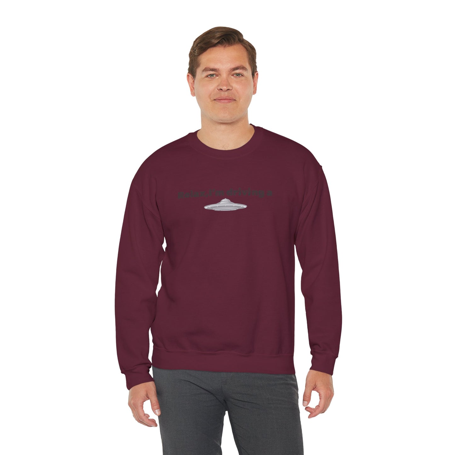 Relaxing UFO Driving Sweatshirt, Funny Gift for UFO Lovers, Unisex Crewneck Pullover, Casual Wear, Space Enthusiast Apparel