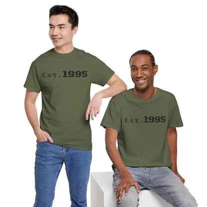 Vintage Est. 1995 T-shirt by Printify featuring minimalist design and born in 1995 birthday theme on a casual tee.
