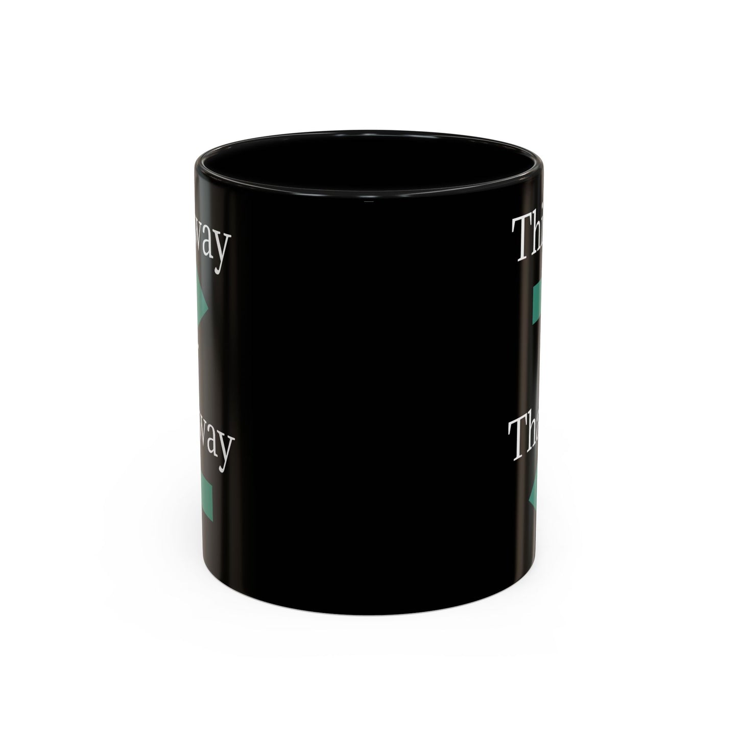 Ceramic coffee mug with "This Way or That Way" arrow design, available in 11oz and 15oz sizes, by Printify.