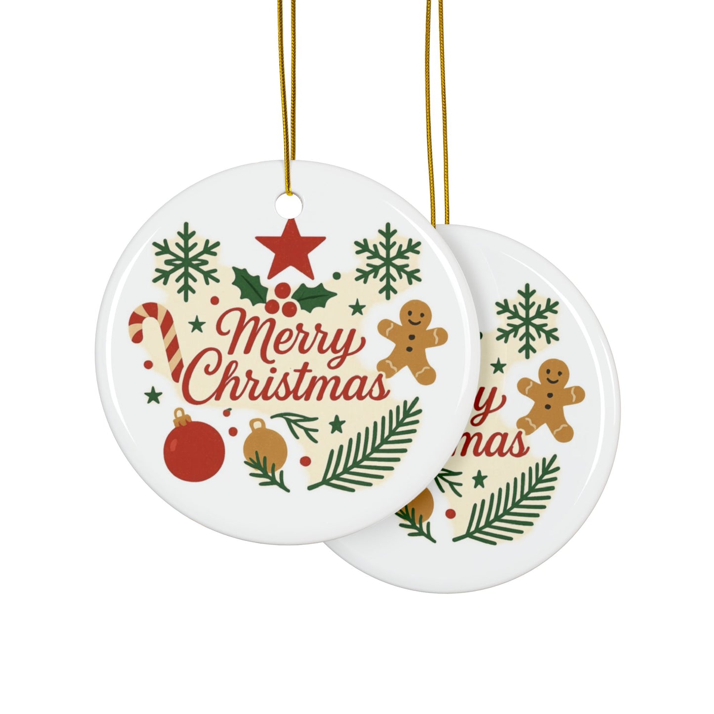 Merry Christmas Ceramic Ornament | Round | Star | Snowflake Double-Sided Holiday Decoration - TRV