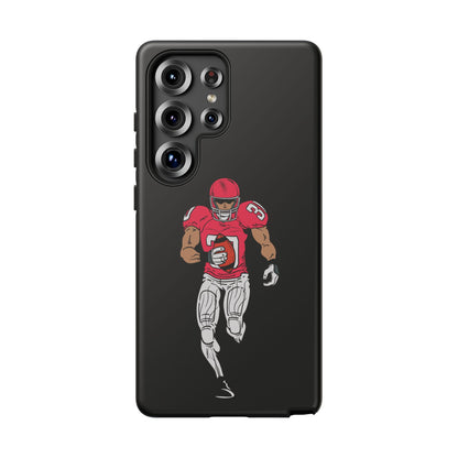Black football player tough phone case for iPhone, protective sports-themed case by Printify with athletic design.