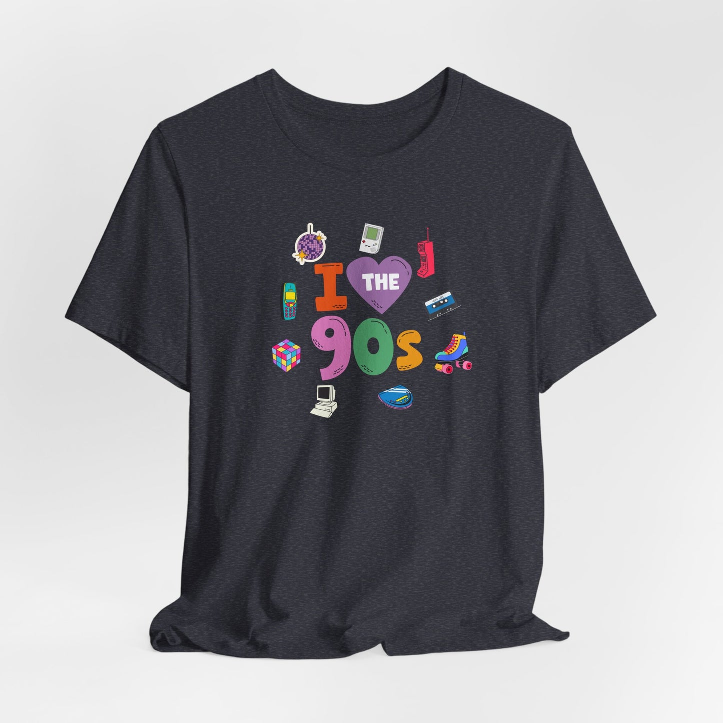 I  Love the 90's Short Sleeve Tee - Retro Graphic Tee, Vintage Style Shirt, Perfect for Casual Outings, 90s Nostalgia Apparel