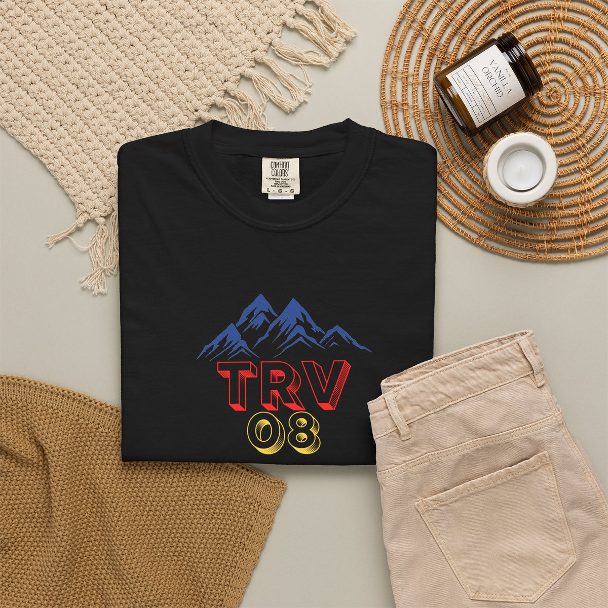Unisex garment-dyed T-shirt with the TRV08 Logo from Printify, featuring a casual fit and soft, dyed fabric.