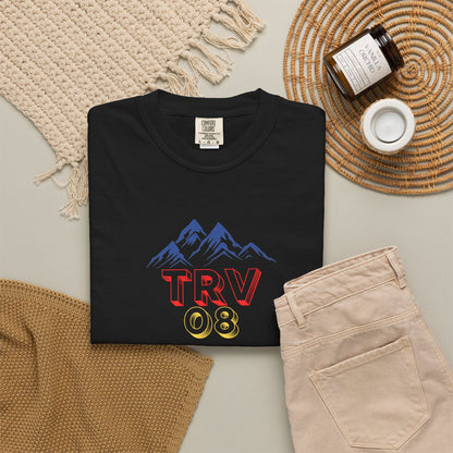 Unisex garment-dyed T-shirt with the TRV08 Logo from Printify, featuring a casual fit and soft, dyed fabric.