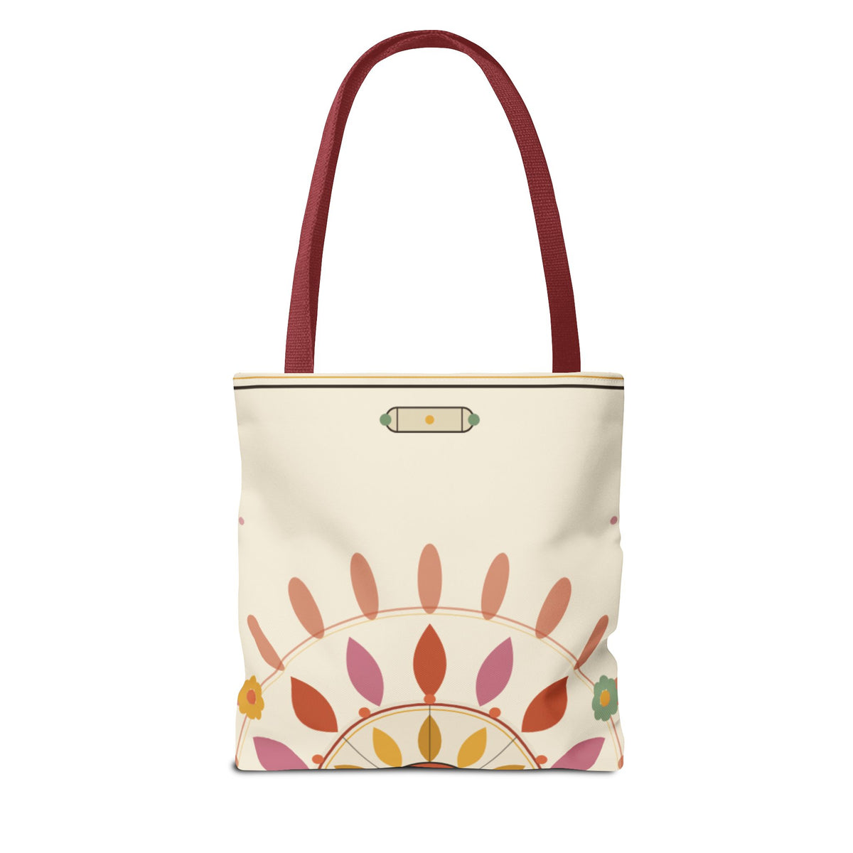 Boho floral mandala tote bag with pastel sunburst pattern on eco-friendly bag, designed by Printify.