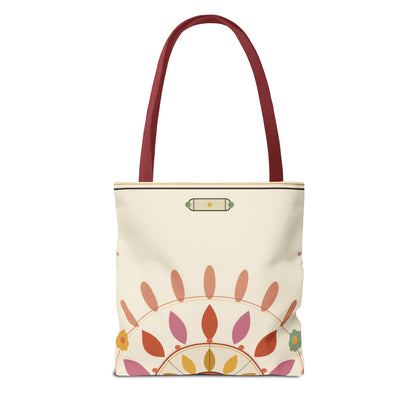 Boho floral mandala tote bag with pastel sunburst pattern on eco-friendly bag, designed by Printify.