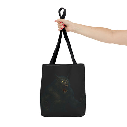 Werewolf tote bag featuring dark Halloween art, perfect gift for horror fans, made by Printify, with detailed werewolf graphic.