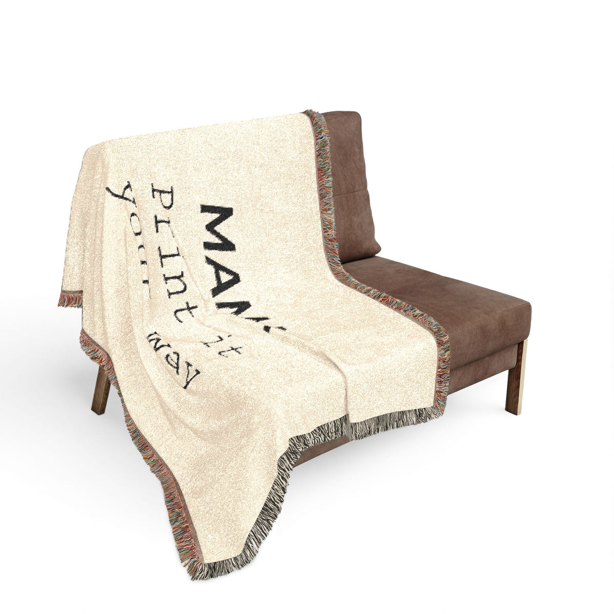 Custom woven blanket by Printify featuring a personalized design, soft throw blanket with intricate woven texture.