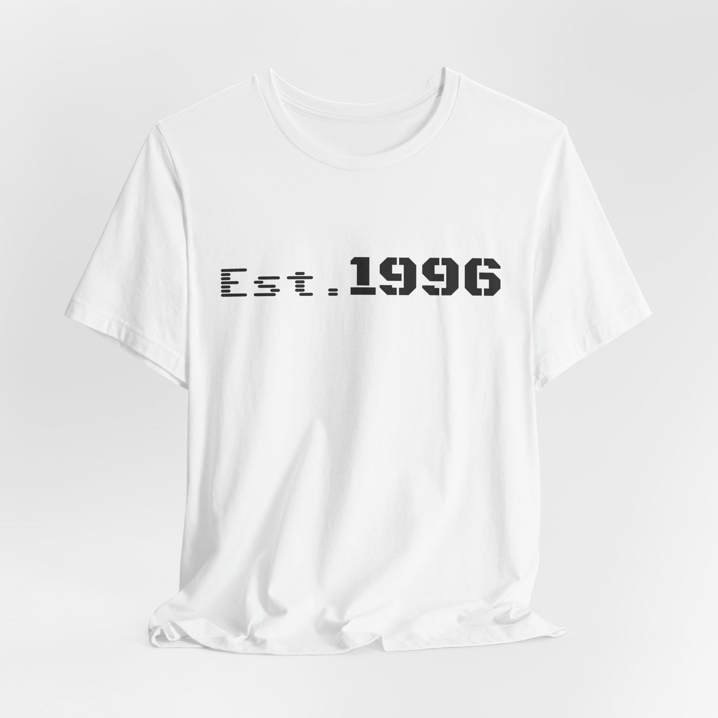 Vintage Est. 1996 T-shirt by Printify featuring a classic design, perfect as a birthday gift for those born in 1996.