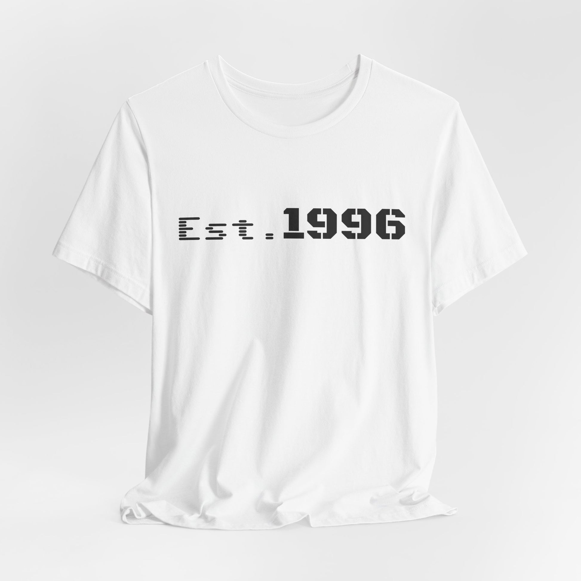Vintage Est. 1996 T-shirt by Printify featuring a classic design, perfect as a birthday gift for those born in 1996.