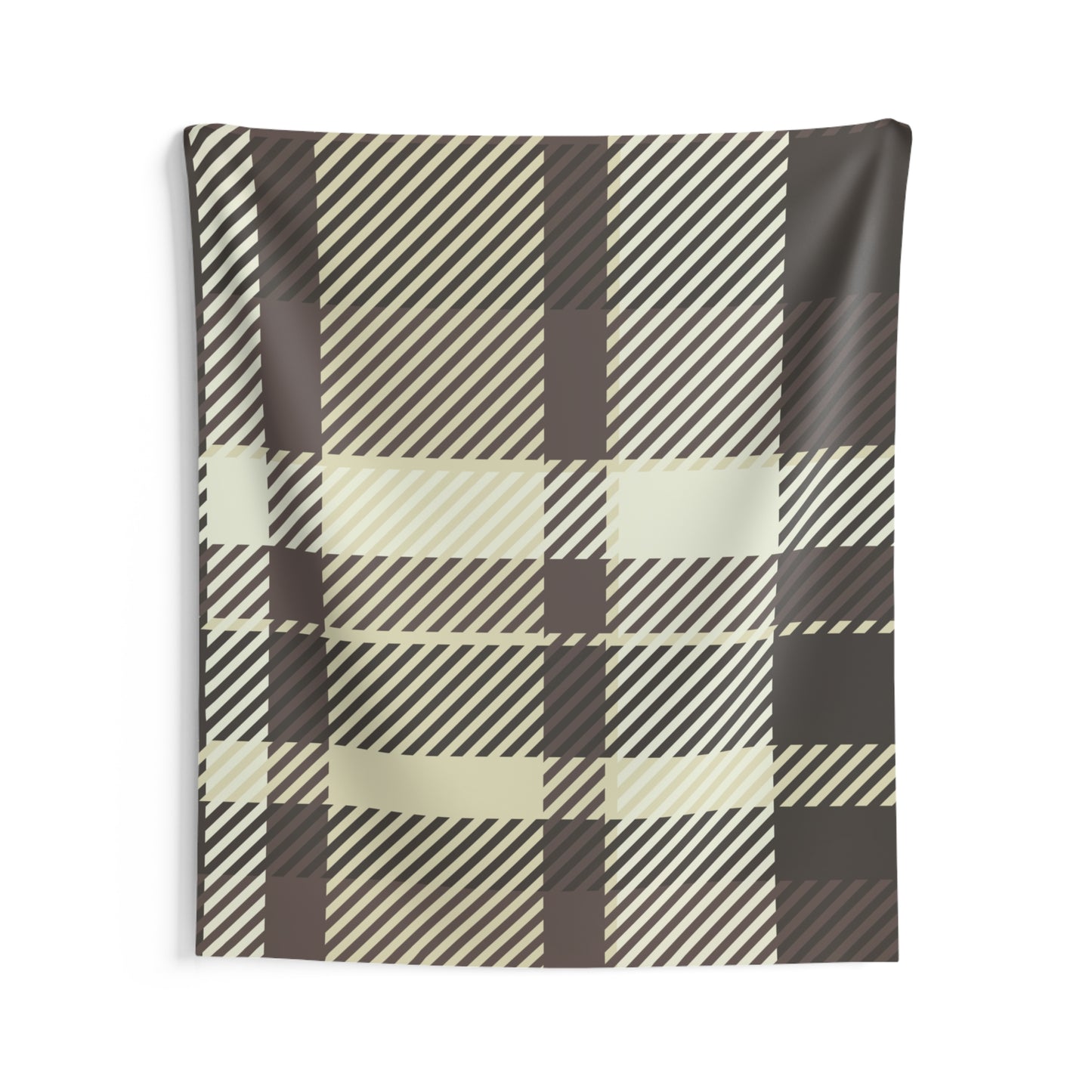 Plaid Beige & Brown Indoor Wall Tapestry — Cozy Buffalo Check Decor