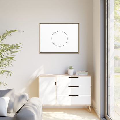 Framed matte canvas wall art featuring a minimal circular line design, showcasing modern abstract artwork by Printify.