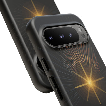 Tough Cases - Radiant Star Phone Case, Protective Black Shockproof Cover with Golden Light Design