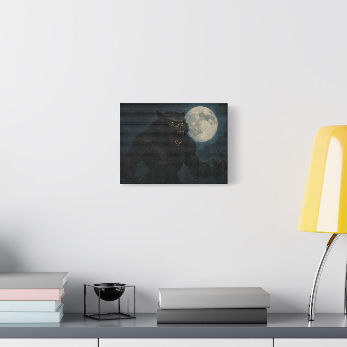Werewolf Moon matte canvas print featuring a spooky full moon, ideal for Halloween or haunted wall decor.