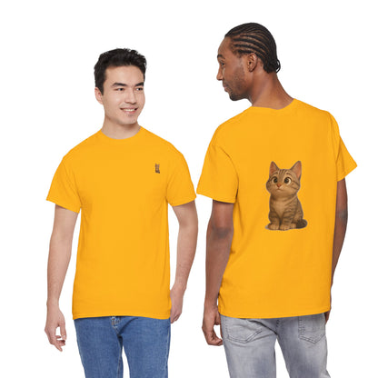 Brown kitten graphic T-shirt for cat lovers, featuring a cute cat design on a comfortable printify T-shirt.