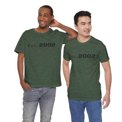 Vintage Est. 2002 T-Shirt by Printify featuring a classic anniversary design on a casual cotton tee.