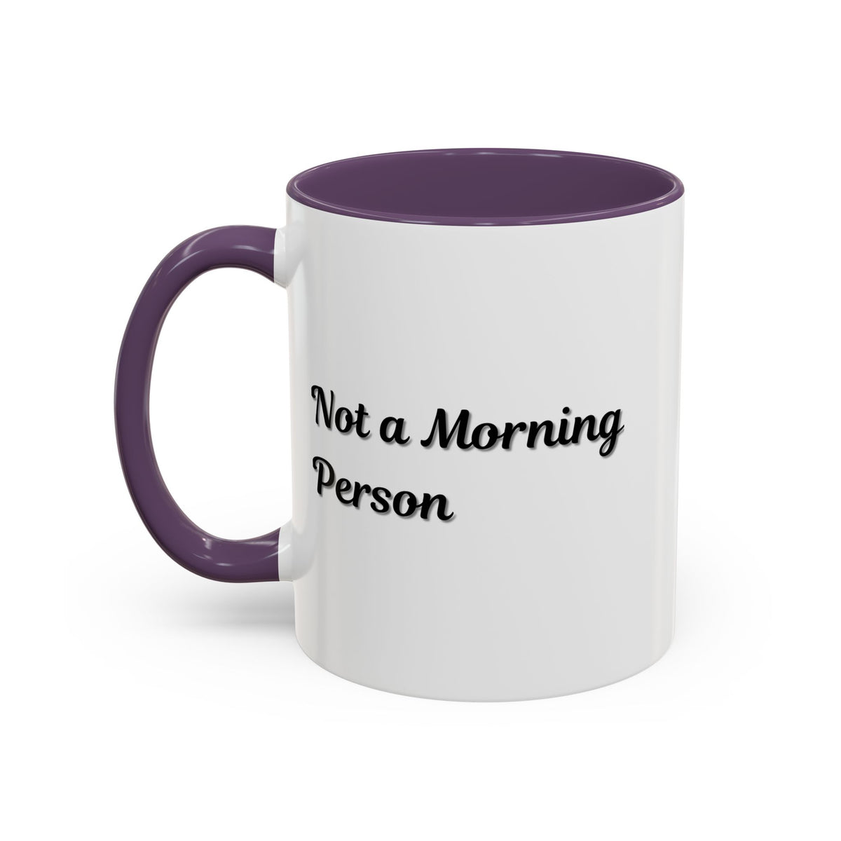 Ceramic coffee mug with "Not a Morning Person" text in black, 11oz size, printed by Printify, on a white background.