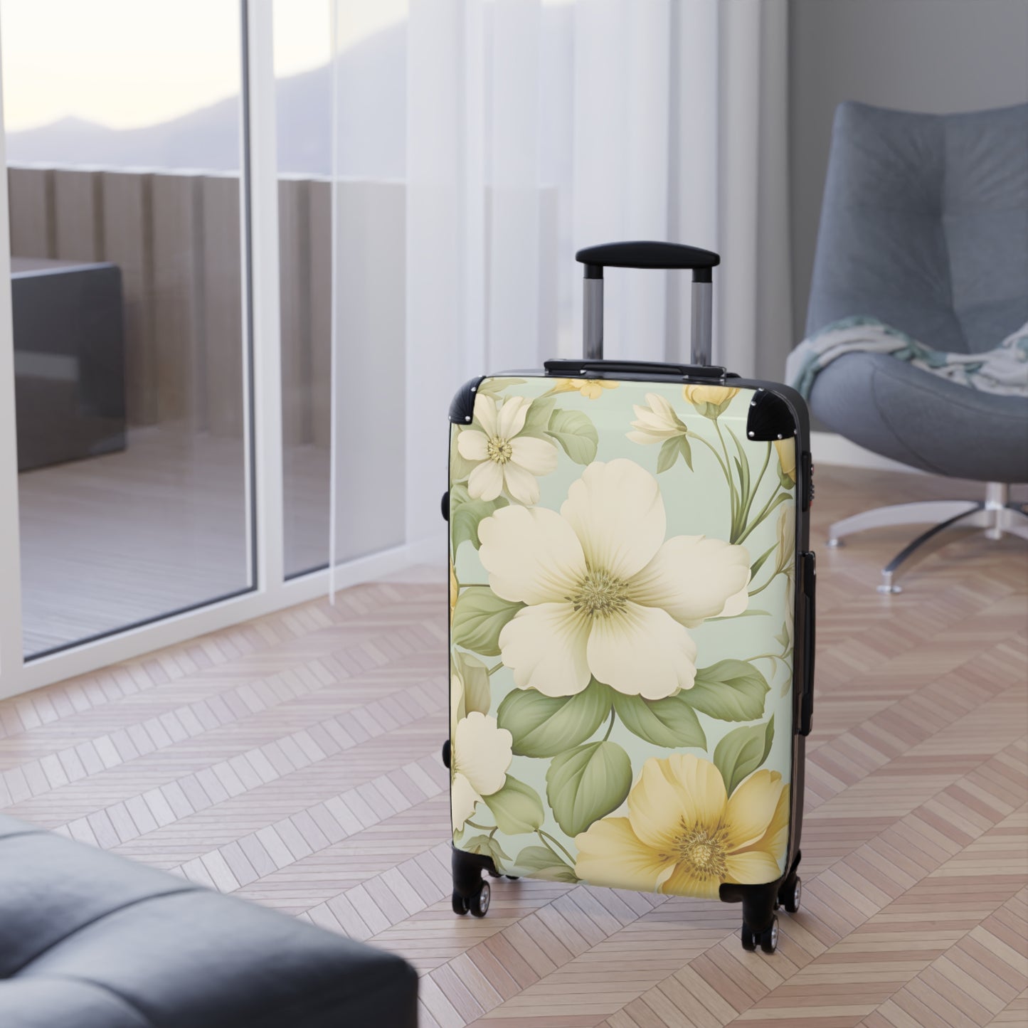 Floral Vintage Carry-On Suitcase — Pastel Dogwood Luggage