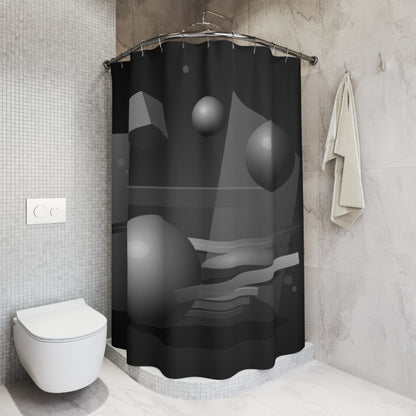Monochrome 3D Shapes Shower Curtain | Abstract Geometric Bathroom Decor