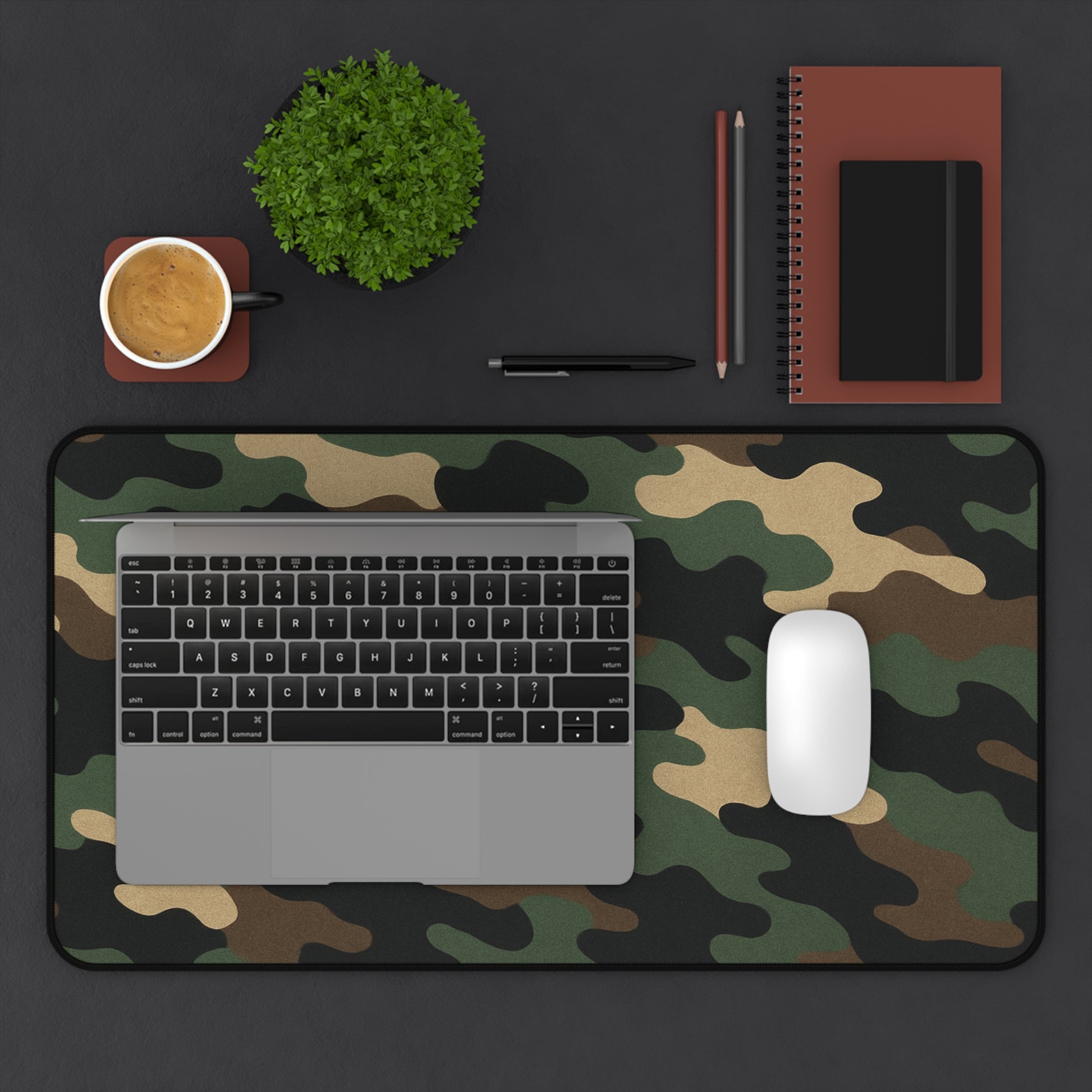 Large camouflage desk mat by Printify, featuring a camo pattern, ideal for office and gaming setups.