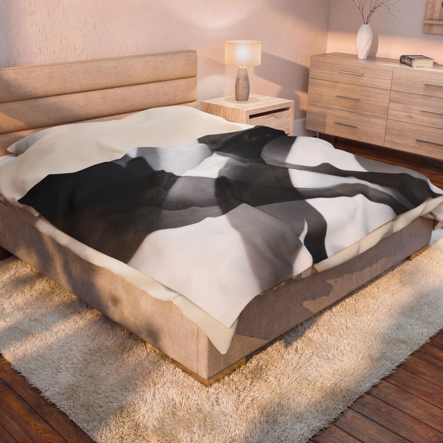 Abstract Black Smoke Design Velveteen Plush Blanket | Monochrome Swirl