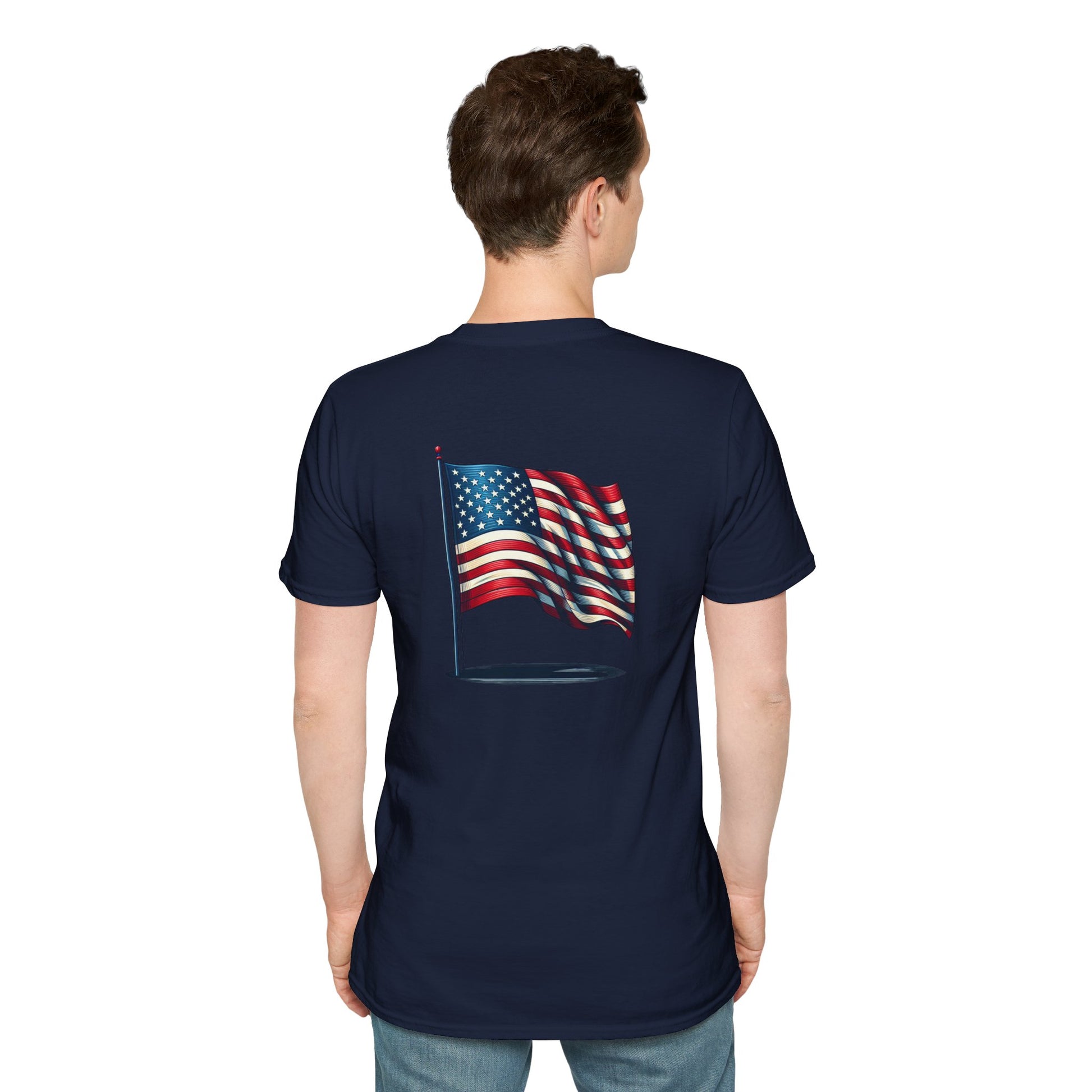 Patriotic Unisex Softstyle T-Shirt, American Flag Tee, USA Pride Shirt, Perfect for Independence Day, Casual Wear - TRV