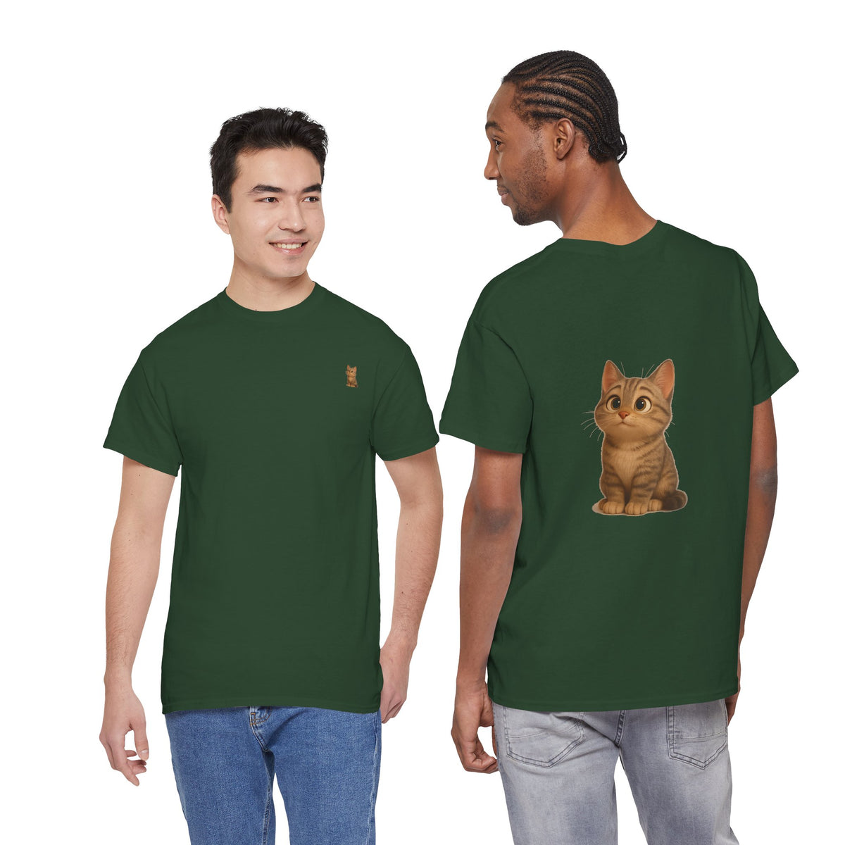 Brown kitten graphic T-shirt for cat lovers, featuring a cute cat design on a casual Printify tee.