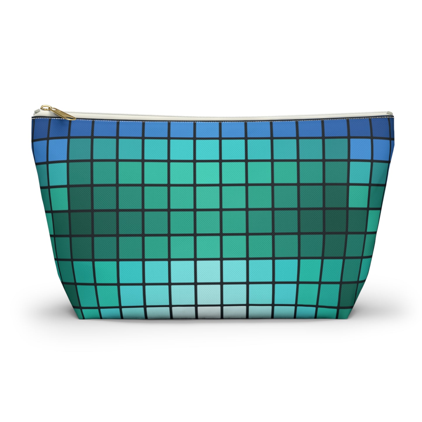 Teal Gradient Grid Accessory Pouch