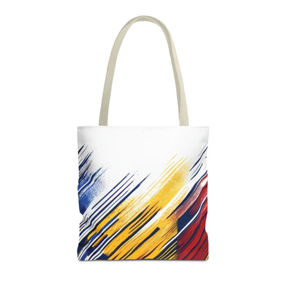 Abstract Brushstroke Tote Bag - Bold Red, Yellow & Blue All-Over Print