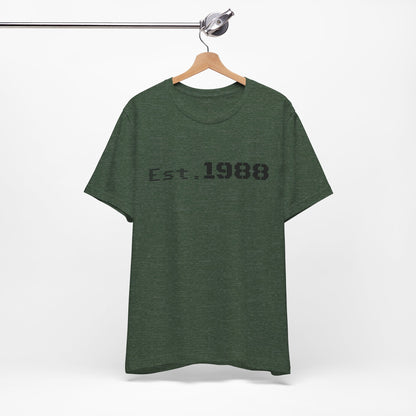 Printify retro logo T-shirt with "Est. 1988" design, casual unisex tee in soft fabric, featuring vintage-style branding.