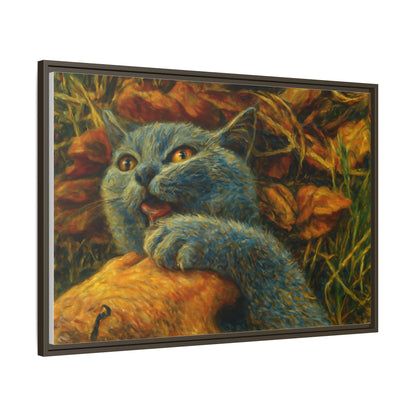 Blue cat canvas print featuring whimsical wall art, perfect gift for cat lovers, by Printify.