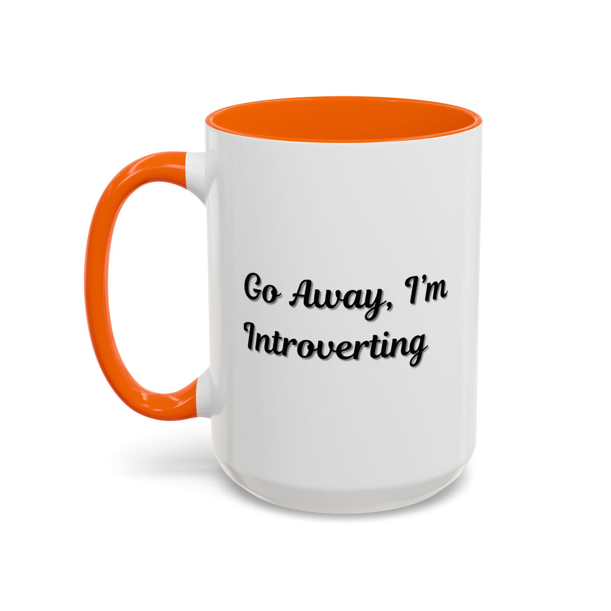 Ceramic coffee mug with "Go Away, I'm Introverting" text, 11 oz size, featuring a white background and black lettering.