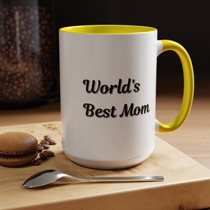 Black-Trim Ceramic Mug with "World's Best Mom" accent design, ideal for Mother's Day, by Printify.